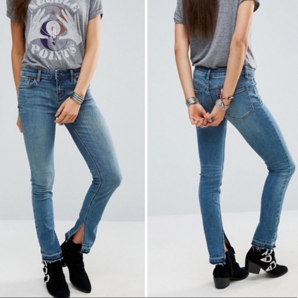 Free People Released Raw Hem Side Slit Jeans
